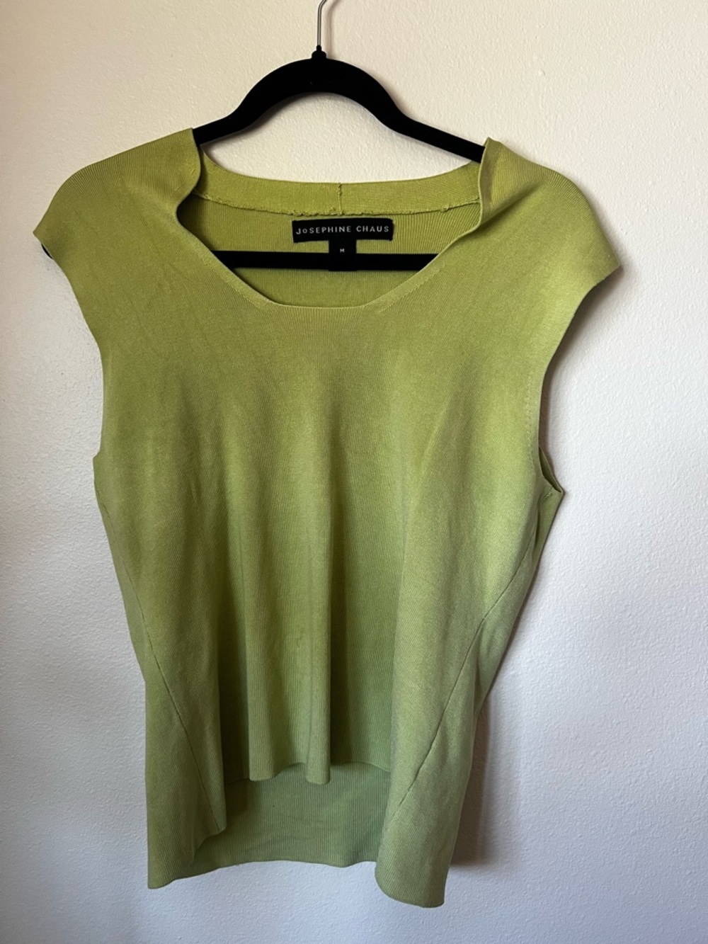 Josephine Chaus Green Knit Top Medium Cap Sleeve Stretch Blouse Minimalist